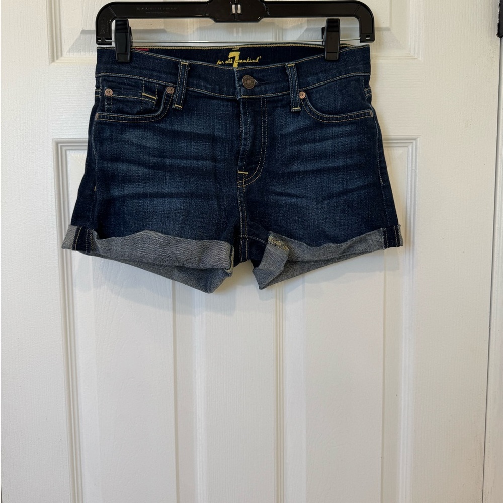 7 For All Mankind Dark Blue Cuffed Denim Shorts
